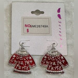 NWT Seraphim Red & Silver UGLY SWEATER PARTY Christmas Dangle Hook Earrings